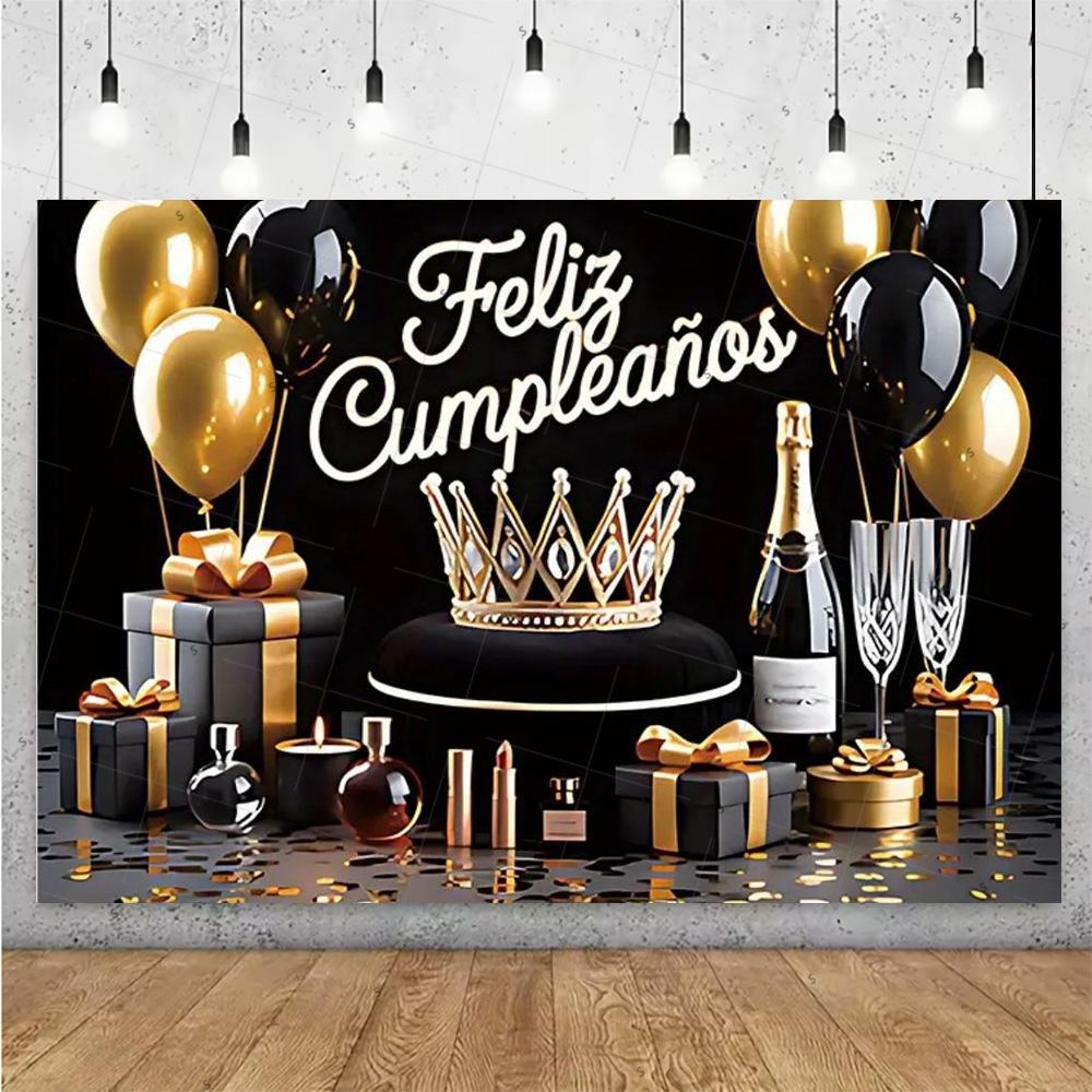Happy Theme Background In Spanish, Party Decoration with Colored Globes, Background Banner, Gift for Children, Photo Session