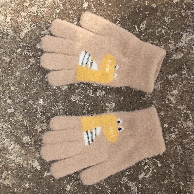 Kids' Dinosaur Woolen Gloves: Thick, Warm, Knitted Five-Finger Gloves for Boys and Girls