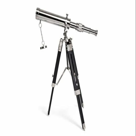 Handmade Brass Spyglass Telescope Chrome Finish, 35.56 Cm Wooden Tripod  Perfect for Desk, Shelf, Office, Study, or Library Decor
