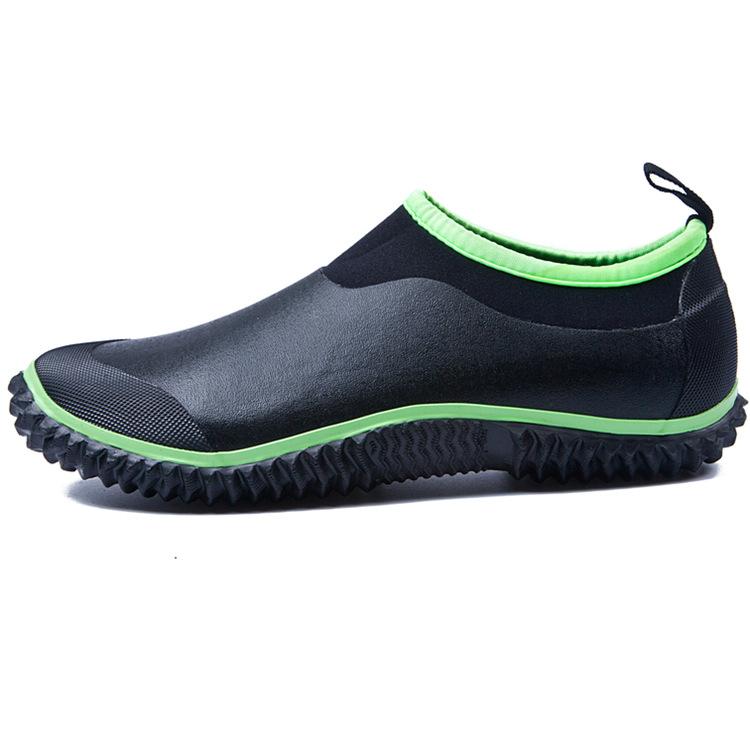 Men's short rain shoes fluorescent green low-top fashion rubber rain boots car wash shoes color matching cow brown light mouth water shoes