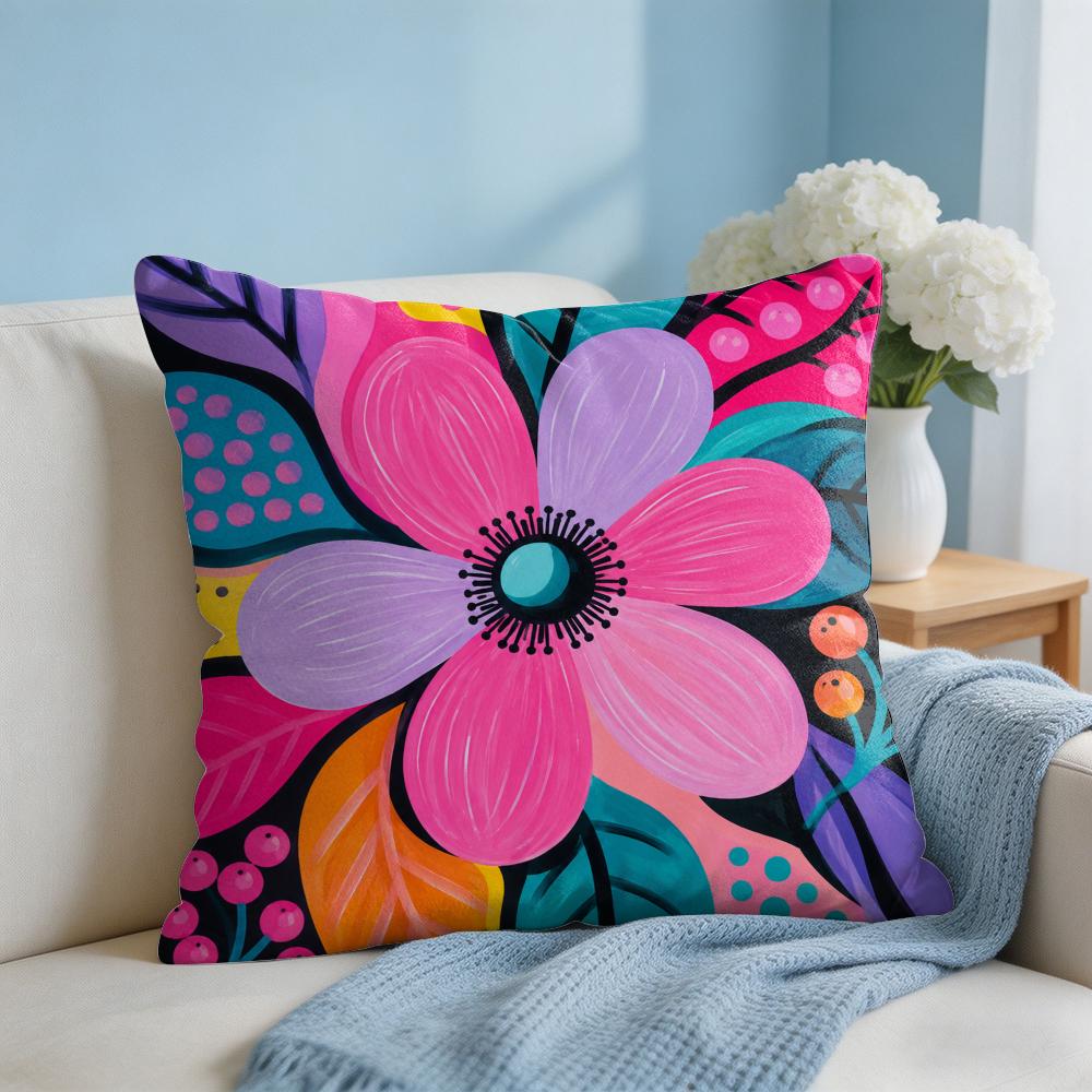 Cushion Cover Vibrant Flower Short Plush Soft DoubleSided Printing Pillow Case Cozy Sofa Bedroom Home Decor Gift