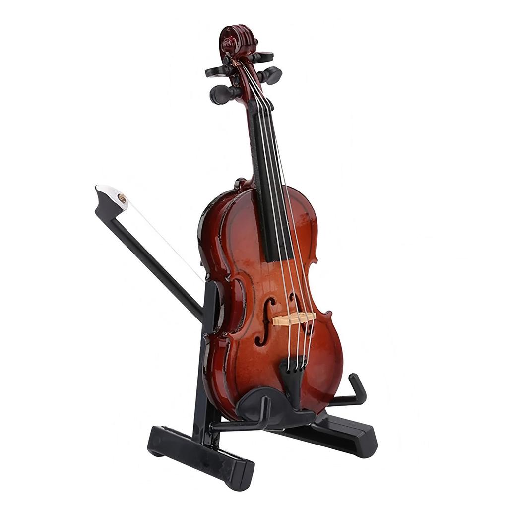Mini Violin Model with Stand Basswood Wooden Musical Instrument Home Decor for Musicians Music Lovers Display Decoration