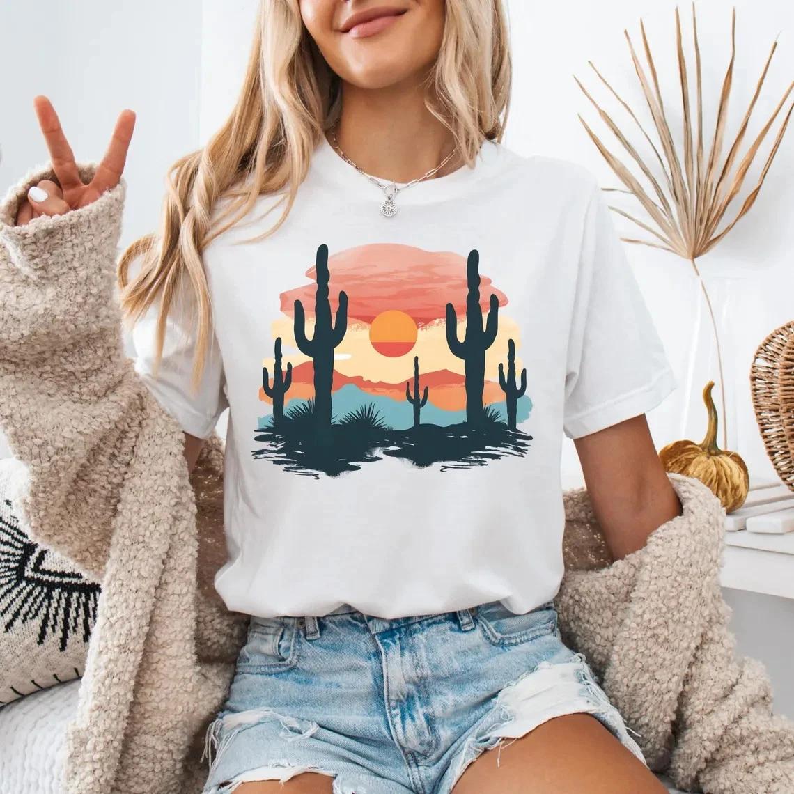 Saguaro Cactus Graphic Tee Desert Sunrise T-Shirt Aesthetic Apparel Shirt 3XL