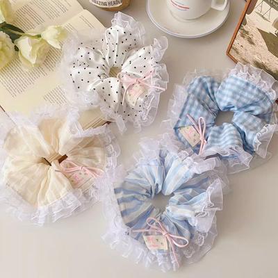 Korean Lace Trim Bow Scrunchie: Sweet, Lazy Style Hair Accessory