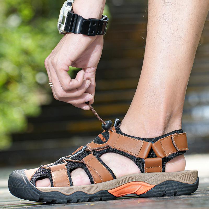 Summer Men's Outdoor  Leather Large Size Toe Sandals Summer Casual Men's Fashion Outdoor Non-Slip Beach Sandals