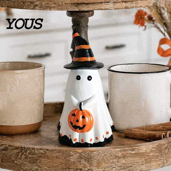 Decorative Halloween Centerpiece Ghost Ornament, Cute Tabletop Sculpture, Durable Resin Indoor Decor Table for Home Party Festive Shelf Fireplace