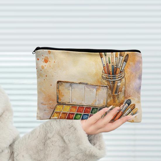 xiaobudian Canvas Storage Bag, with Smooth Zipper, Large Capacity Portable Makeup Pouch, Toiletry Organizer for Stationery And Cosmetics