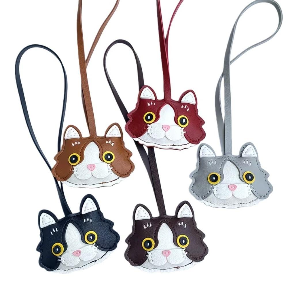 Doll Kitten Cat Leather Keychain Leather Animal Bag Hanging Cat Leather Pendant  Outdoor