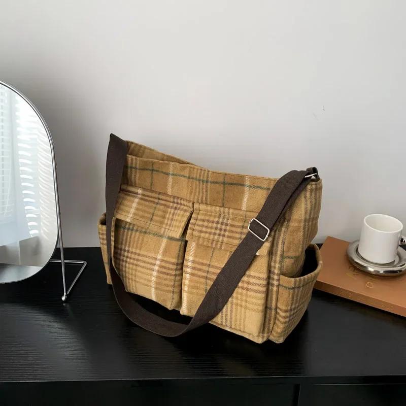 Women's Checkered Wool Shoulder Bag Colorful Large Capacity Casual Bag Fashion  Bags