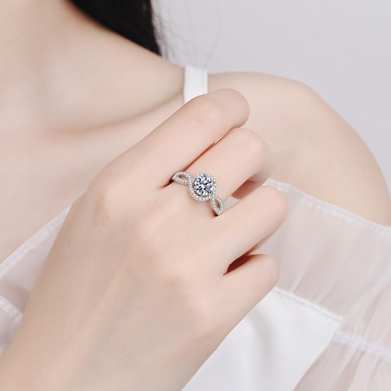 S925 Sterling Silver Ring Women's Pt950 Gold Plated 1 Carat Moissanite Ring Empty Support Exquisite Light Luxury Wedding Ring Engagement Ring
