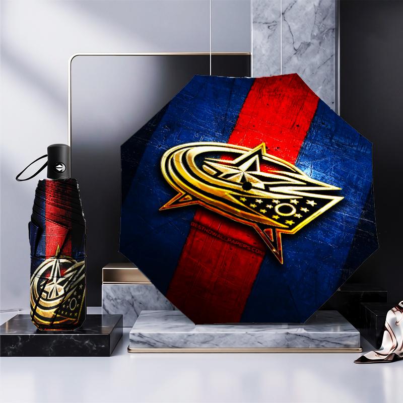 Columbus Blue Jackets Heart Umbrella Folding umbrella, automatic umbrella 8-Frame for Travel, camping Use Gift for Halloween Christmas