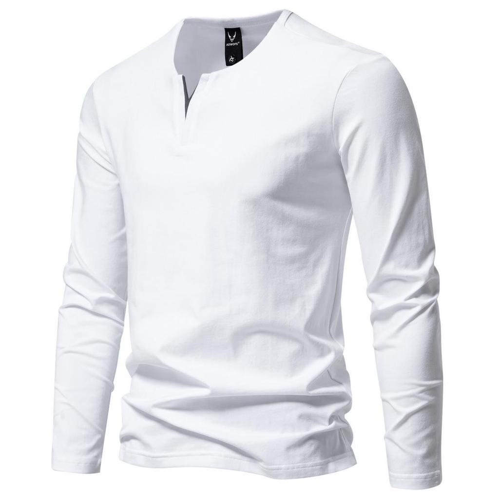 Men's Heavyweight Cotton Henley Long Sleeve T-Shirt, Spring/Autumn Style, Plus Size, Slim Fit