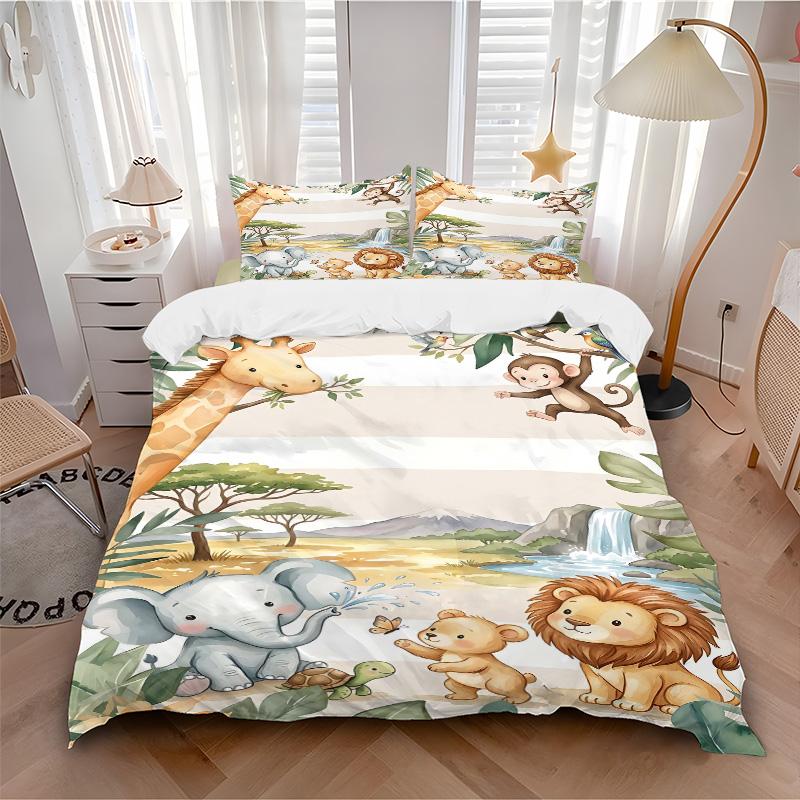 Jungle Safari Friends Print 3Pcs Bedding Setduvet Cover With 2 Bedropillowcase Home Birthday Gift