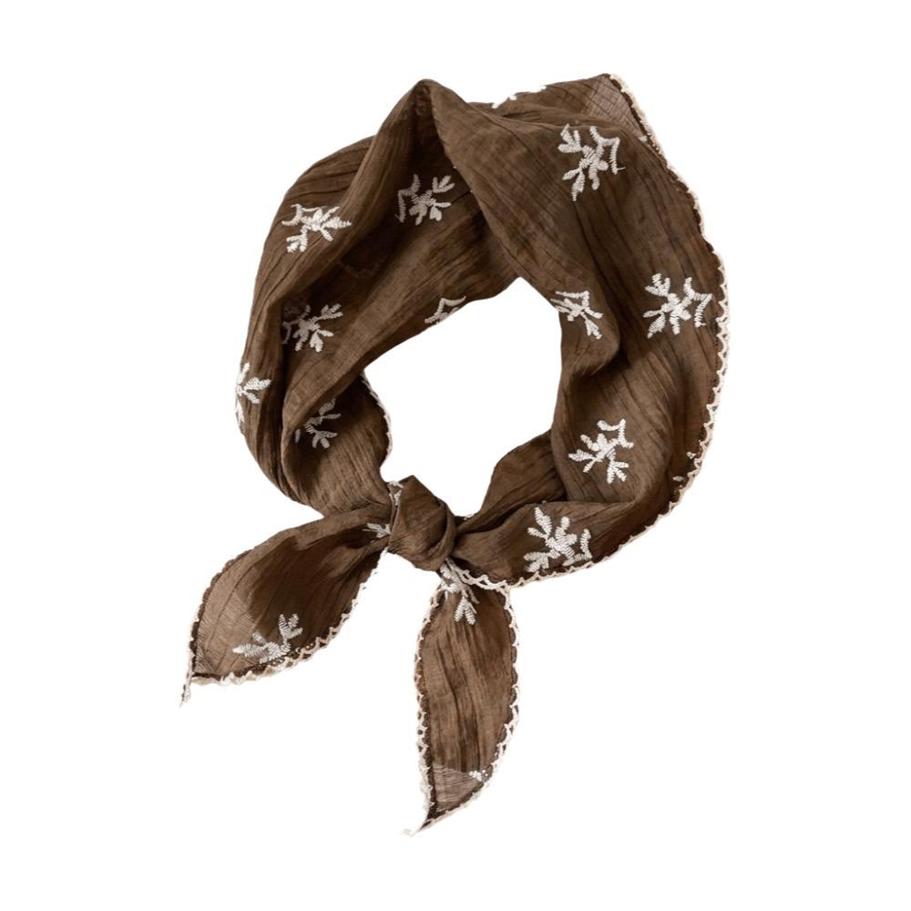 Embroidered Flower Headband Korean Style Fresh Small Scarf Elegant Lace Triangle Scarf Vacation кофейный