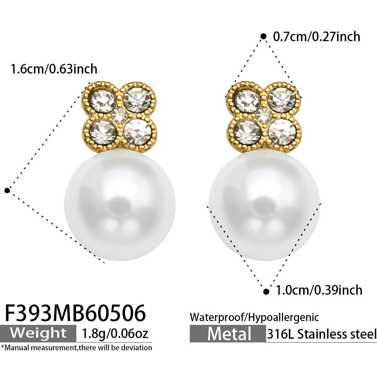 Elegant Four-Leaf Clover Zircon and Faux Pearl Stud Earrings for Women