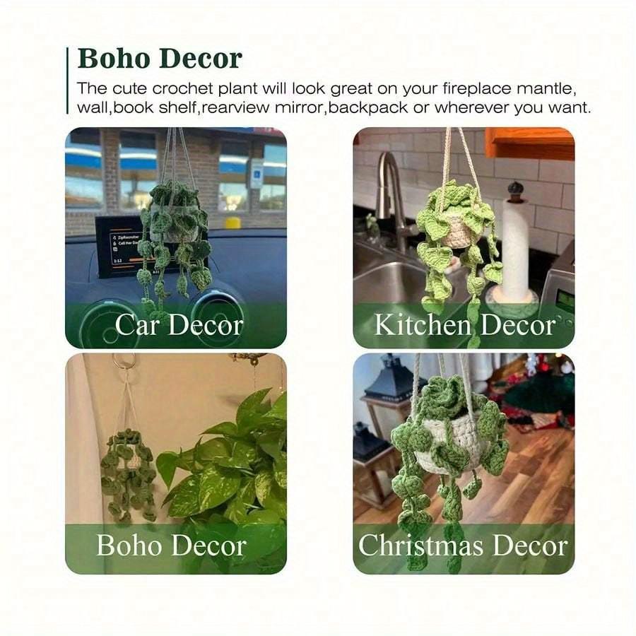 Handmade Crochet Hanging Planter For Home And Car Decoration, With Lovely Hanging Basket Of Potted Plants Ideal For Living Room, And Car Decor