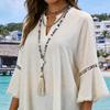 Handmade beaded crystal necklace, women's Bohemian cross pendant with turquoise tassels and sweater chain
