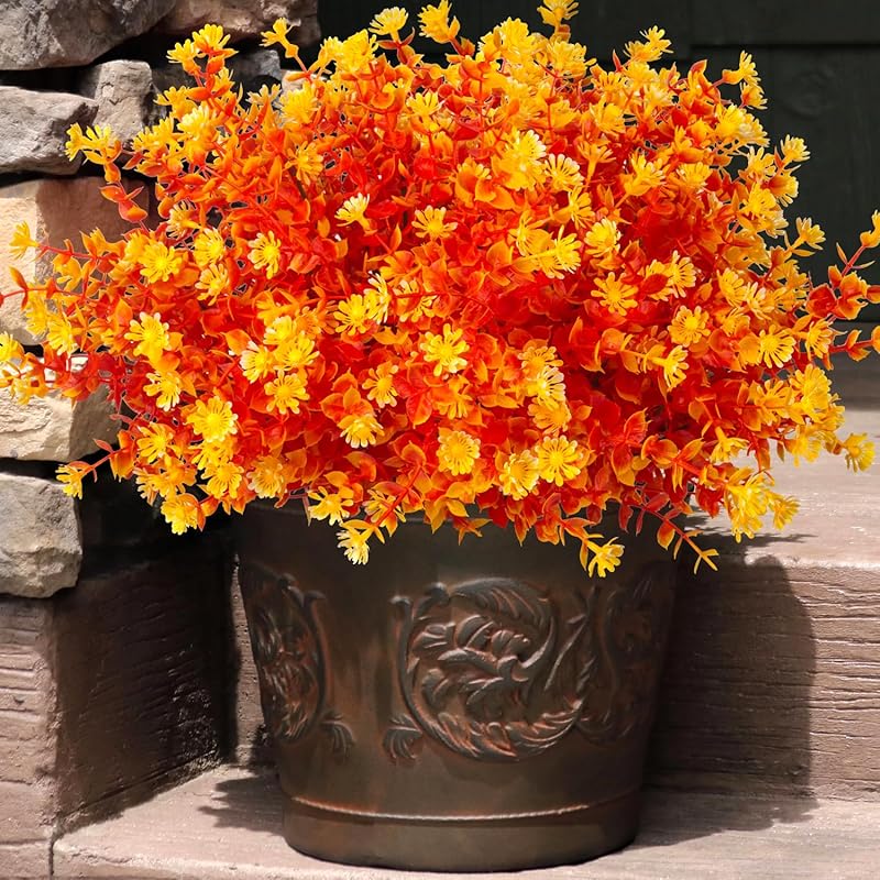 20 Bundles Artificial Flowers Outdoor UV Resistant No Fade Fake Plants Faux Plastic Shrubs for Garden Patio Porch Window Box Home Wedding Farmhouse
