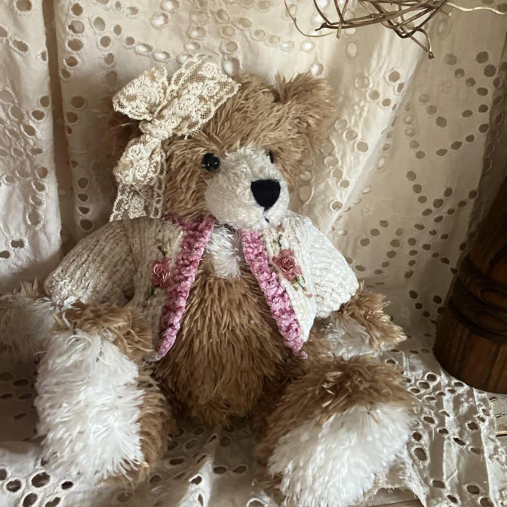 [USED] Retro Teddy Bear, Size 23cm. Old But Undamaged. Cardigan Purchased In Australia.