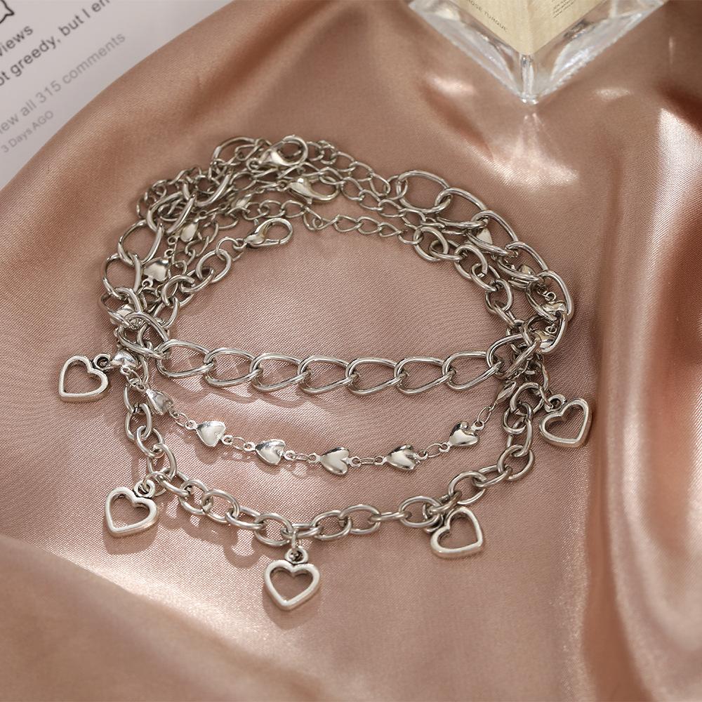 Fashion Heart Jewelry Light Luxury Love Anklet 3-Piece Creative Beach Anklet