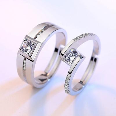 2pcs 925 Sterling Silver Couple Rings Zircom For Women Man Exquisite Student Girlfriend Silver Jewelry Accessories Wedding