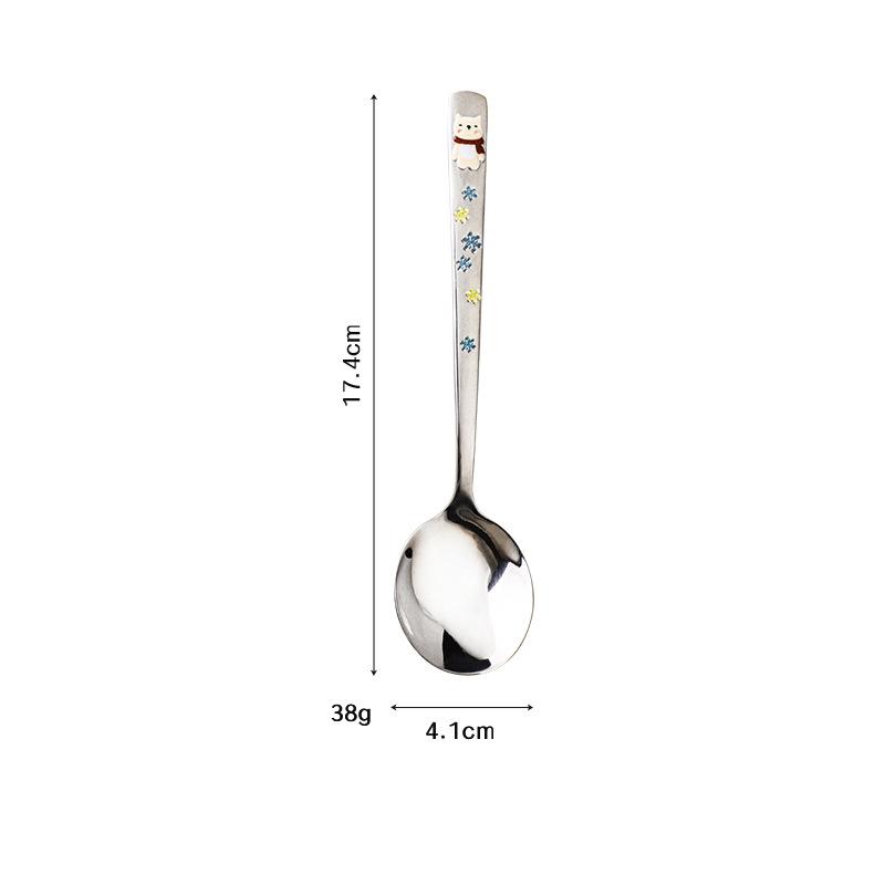 2026 New 304 Stainless Steel Round Spoon Cartoon Embossed Deer Spoon Korean Style Household Long Handle Drinking Spoon yuzi
