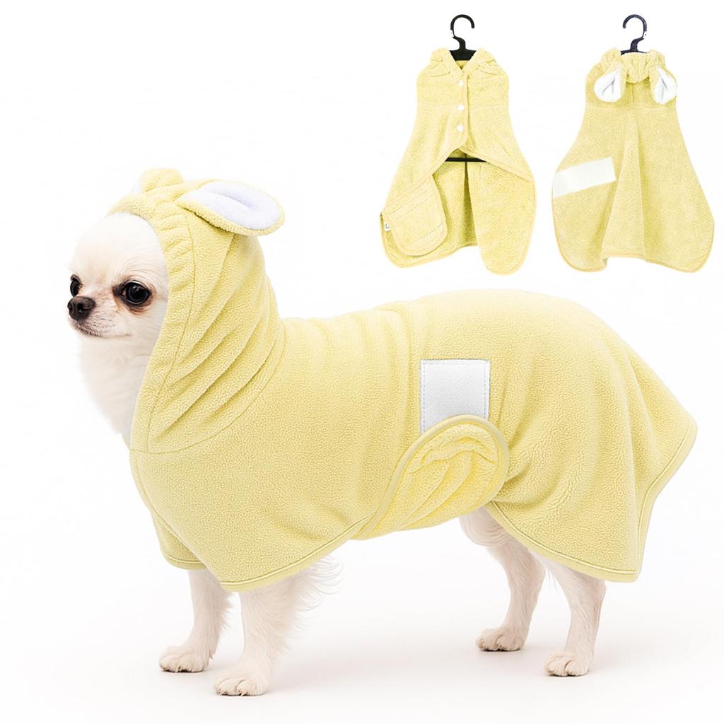 Pet Bathrobe, Towel For Dogs And Cats, Super Absorbent, Cute Dog Bath Towel, Hooded Coat, Adjustable Collar And Belly Strap, XS To XL