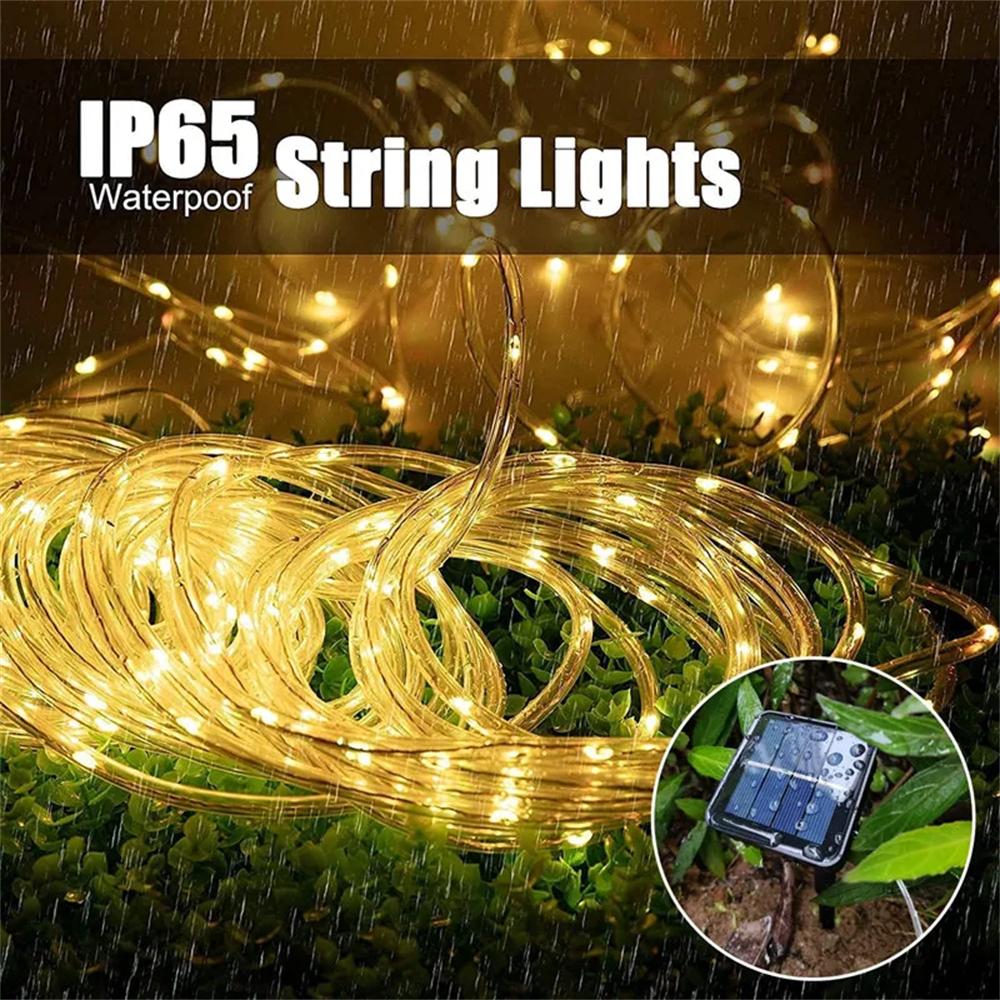 1pc Solar LED String Light 100/200/300 LED Tube Rope String Lights With 8 Modes Outdoor Waterproof For Home Garden Walkway Dceor