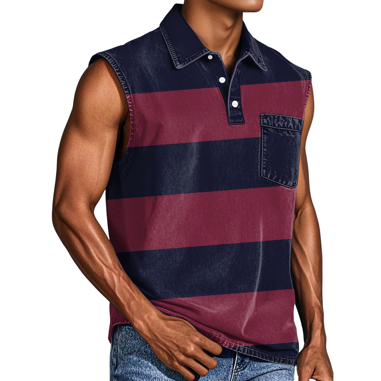 

Men Tank Tops Sleeveless Shirts for Men Casual Striped Polo Collar Button Down Men’s Tank Tops Classic Pocket Men’s Tank Shirts XXXL