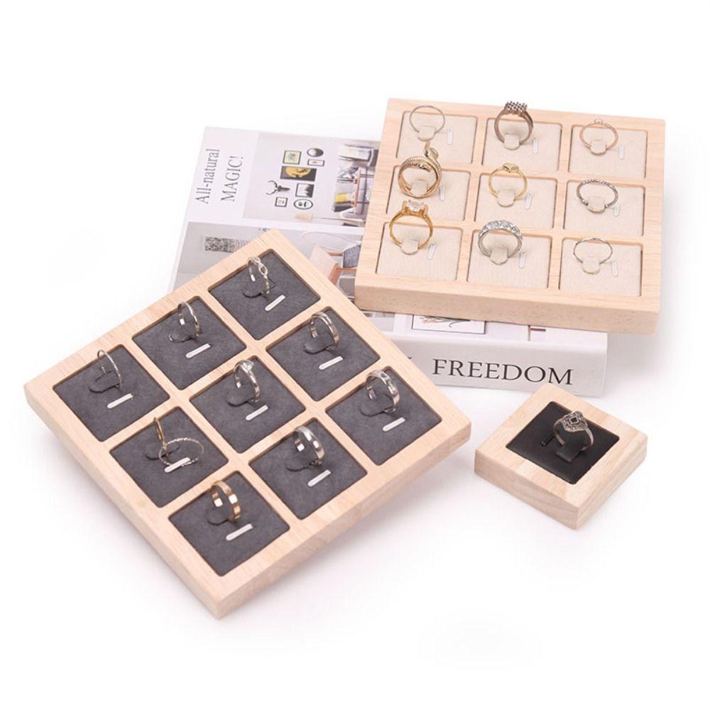 9 Grids Wooden Jewelry Show Props Ring Holder Case Wedding Ring Box Earrings Rings Organizer  Women