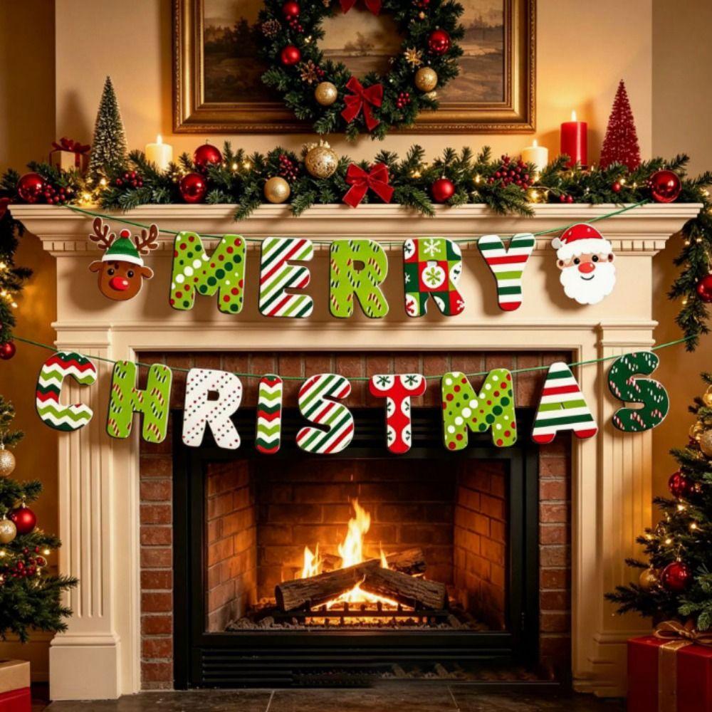 Cartoon Print Merry Christmas Banner Paper Holiday Party Bunting  New Year Decorations