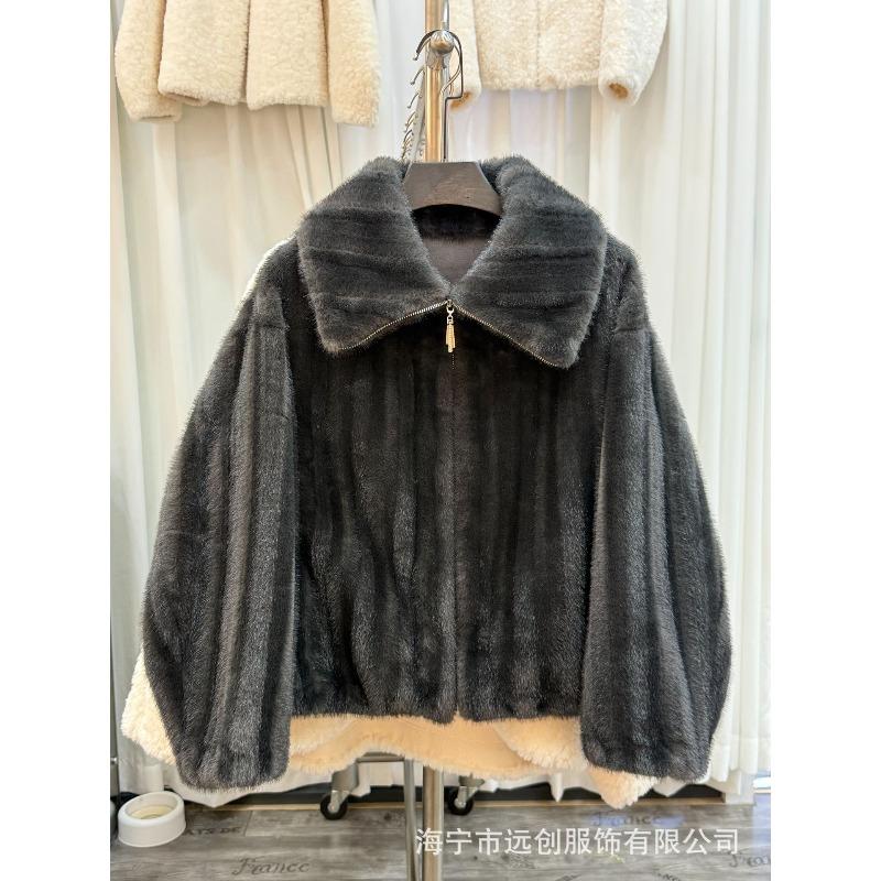 Environmentally friendly mink hair jacket with casual temperament large lapel collar, new short jacket for women in autumn and winter