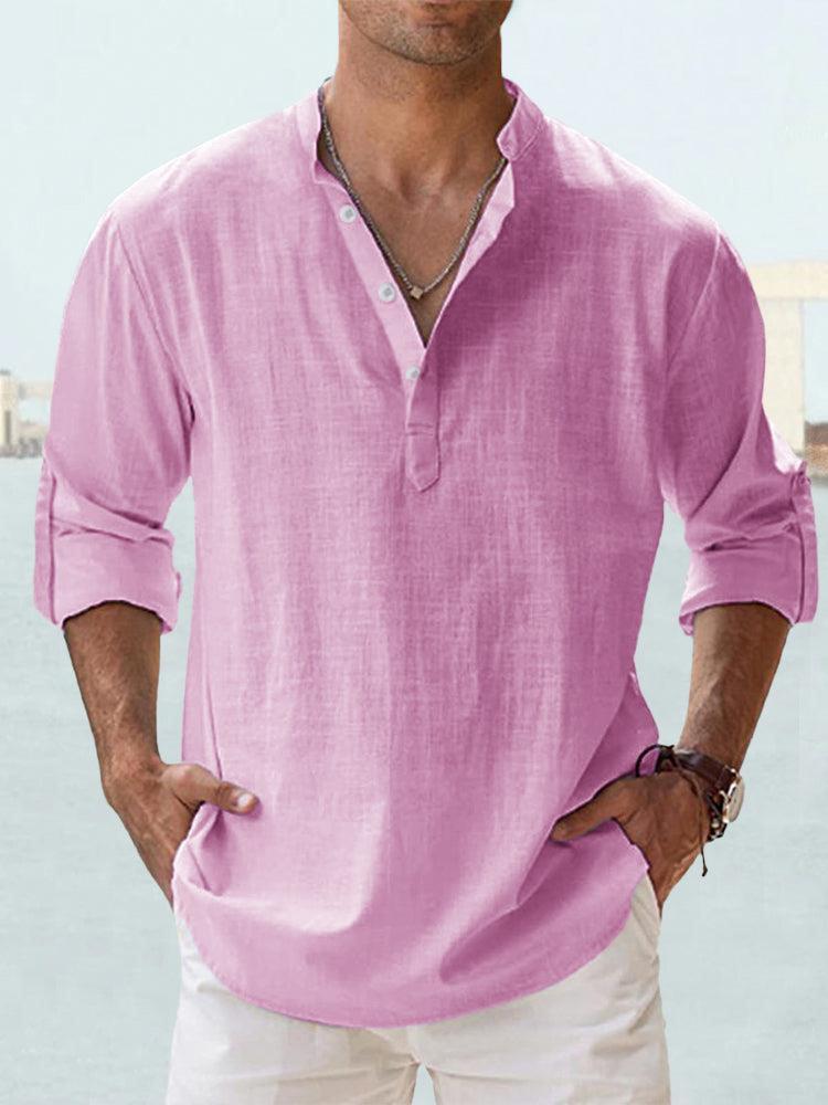 New Cotton Linen Shirts for Men Casual Shirts Lightweight Long Sleeve Henley Beach Shirts Hawaiian T Shirts for Men Streetwear