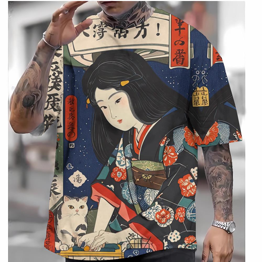 Summer Japanese style T-shirt men's Ukiyoe pattern T-shirt 3D printing
