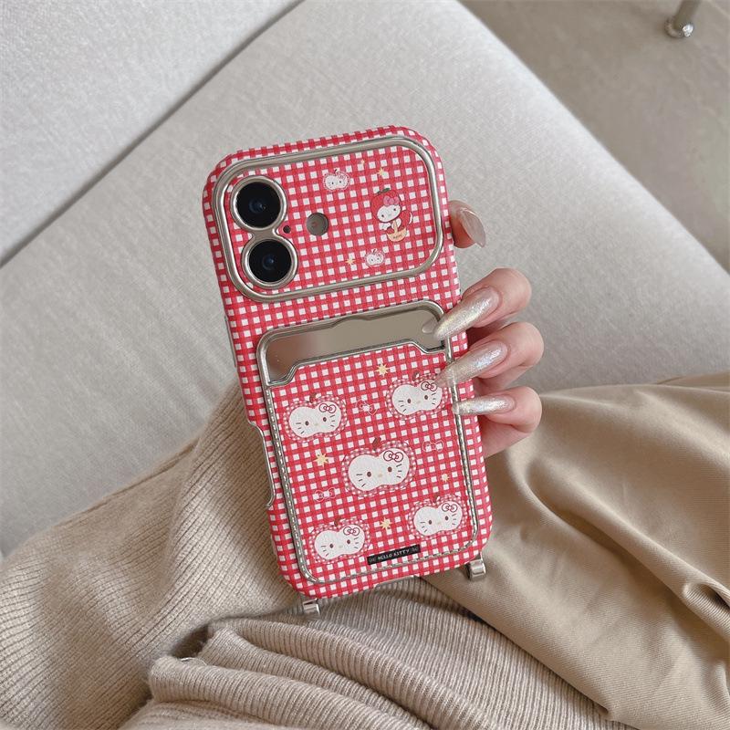 

Red Plaid Cat Card Holder for iPhone 17/16 Pro Max/15/14 Cases 15 Pro Max