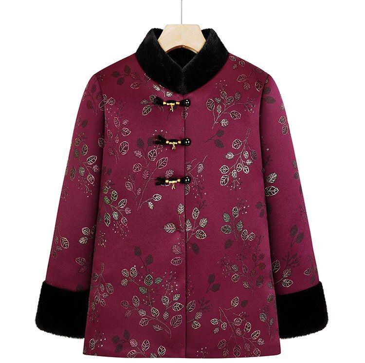Velvet-Lined Winter Tang Suit Jacket for Elderly Women XL фиолетовый