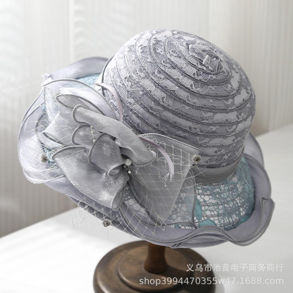 Celebrity temperament lace flower sun hat children summer outing outdoor sun protection bucket hat French elegant top hat