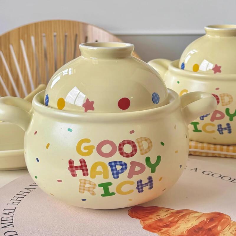 ZMR Rainbow Polka Dot Single-Serve Ceramic Clay Pot