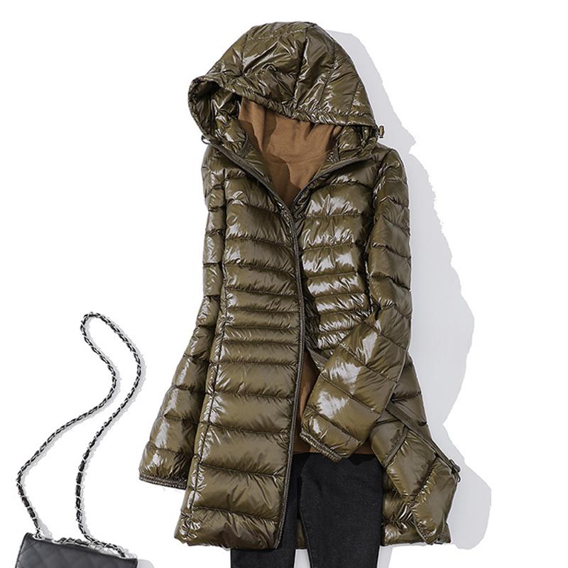 Women Warm Winter Hooded Down Jacket Ultra Light White Duck Down Coat Slim Casual Long Coat Autumn Women