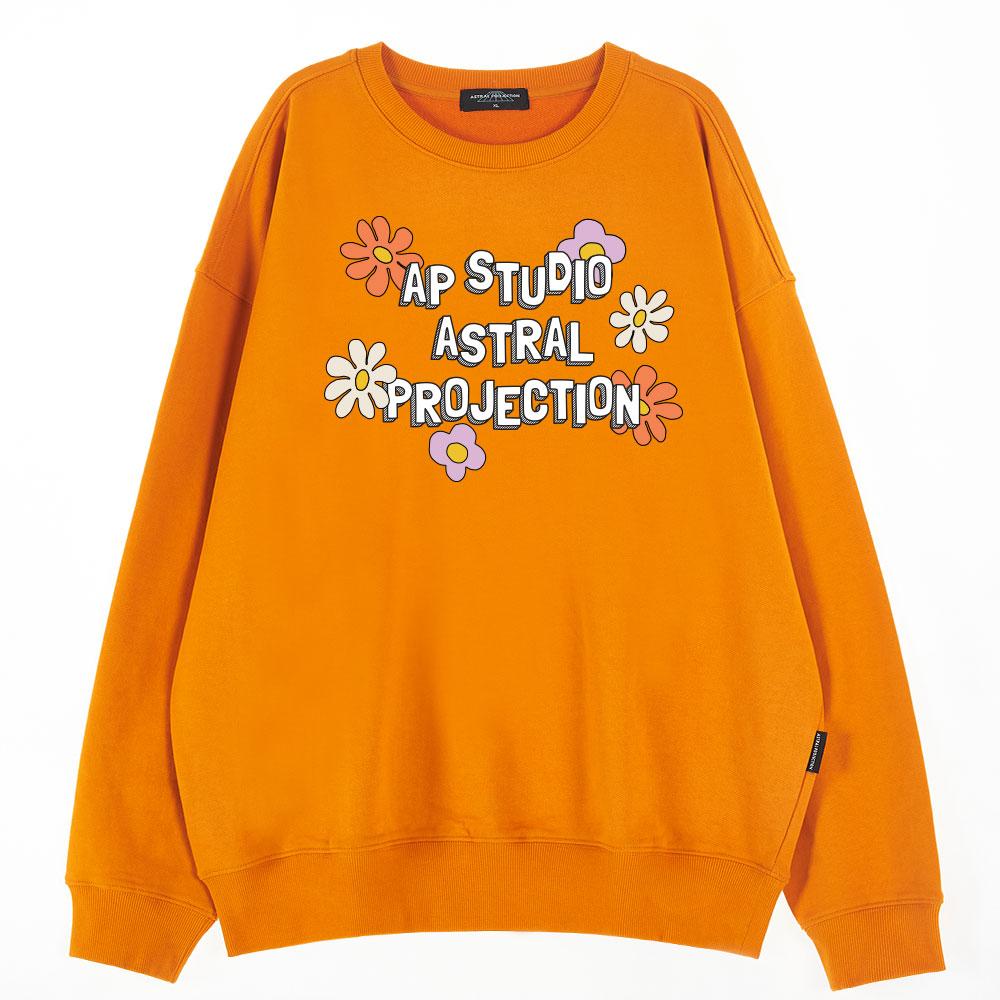 ASTRAL PROJECTION Oversized Drop Shoulder Flower Sweatshirt_Orange