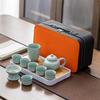 Ceramic Ru Kiln Cover Bowl Teapot Azure Travel Tea Set Tea Tray Portable Bag Tea Cup Set Activity Gift