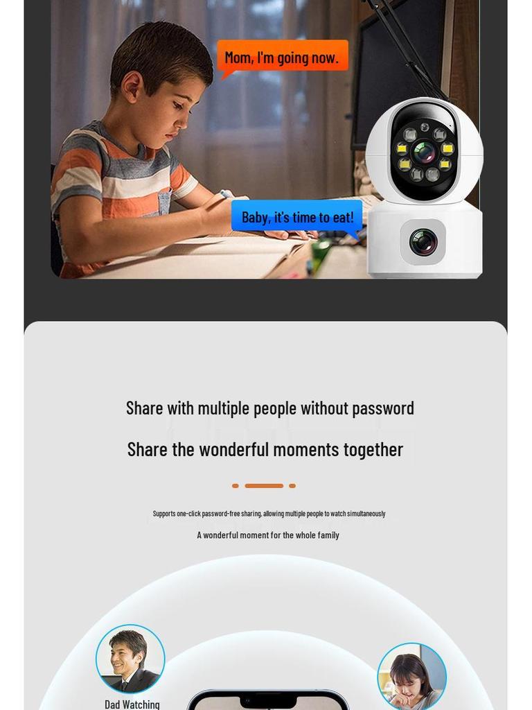 1080P Dual-Lens Wireless Security Camera with 360° Rotation, Mobile Remote, Dual-Screen, and Full-Color Night Vision