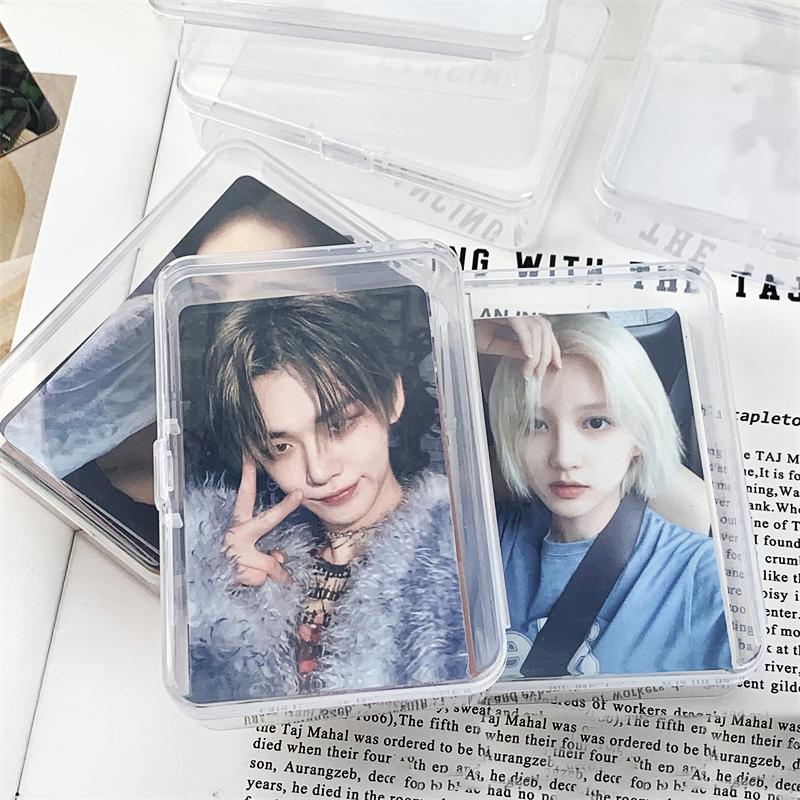 Transparent Idol Kpop Star Photo Storage Box With Flip Lid Photocards Holder Small Card Collection Card Dustproof Storage Box