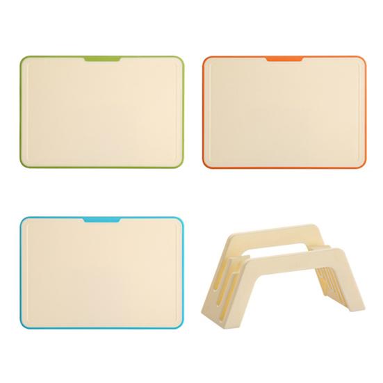 Plastic Cutting Board Set with Stand PP Chopping Boards for Meat Fruit Veggies Non-Slip Dishwasher Safe Space-Saving Kitchen Organizer