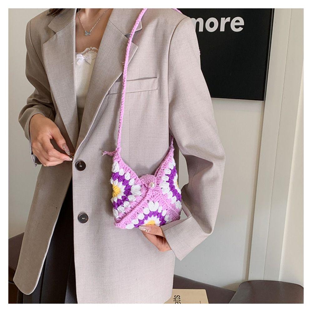 Shoulder Bag Crochet Flower Knitted Bag Bohemian Hollowed Out Weave Bag Storage Bag Large Capacity Crochet Crossbody Bag Travel