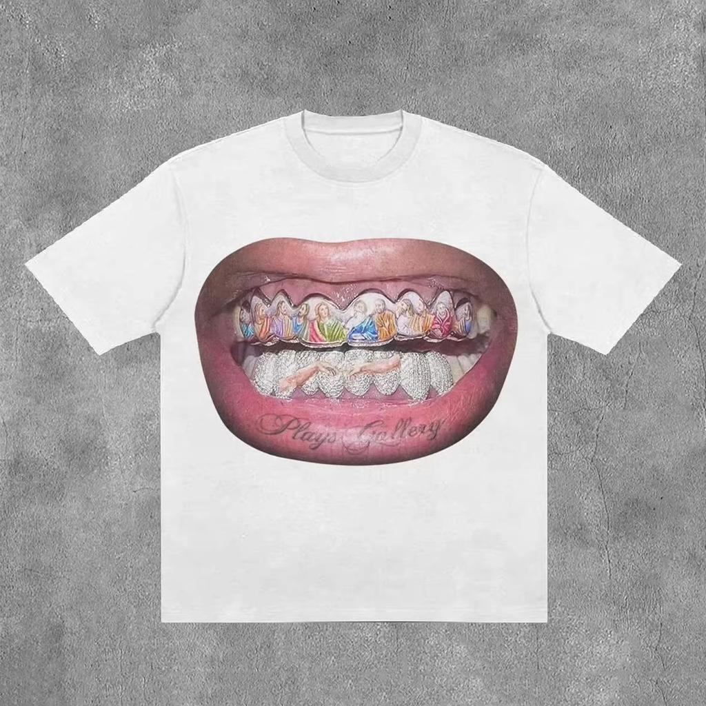 Y2K Trendy Fashion T Shirt Tops Harajuku Goth Character Graphic Print Oversized T Shirt Cotton Short Sleeves Streetwear Clothing