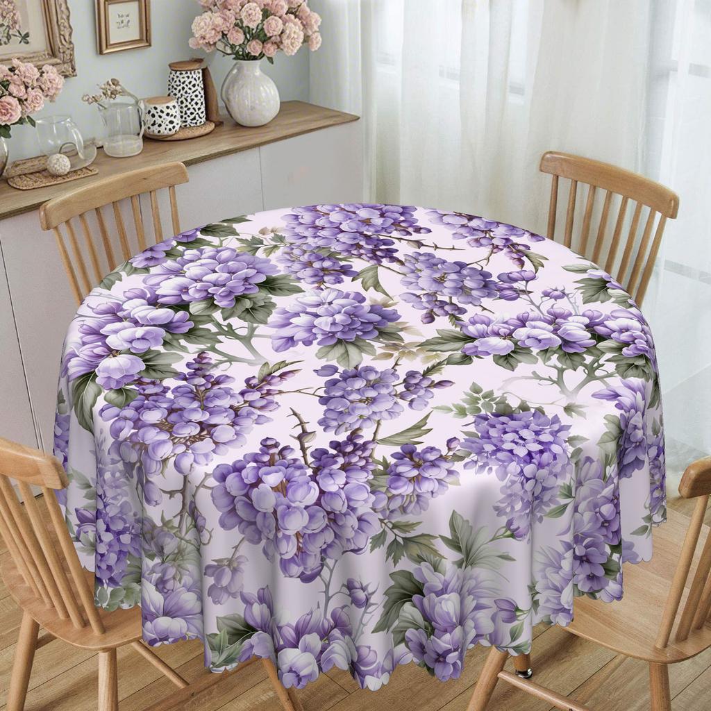 1 Piece Violet Floral Tablecloth, Waterproof Polyester Material, 4 Sizes For Indoor/Outdoor Dining Tables