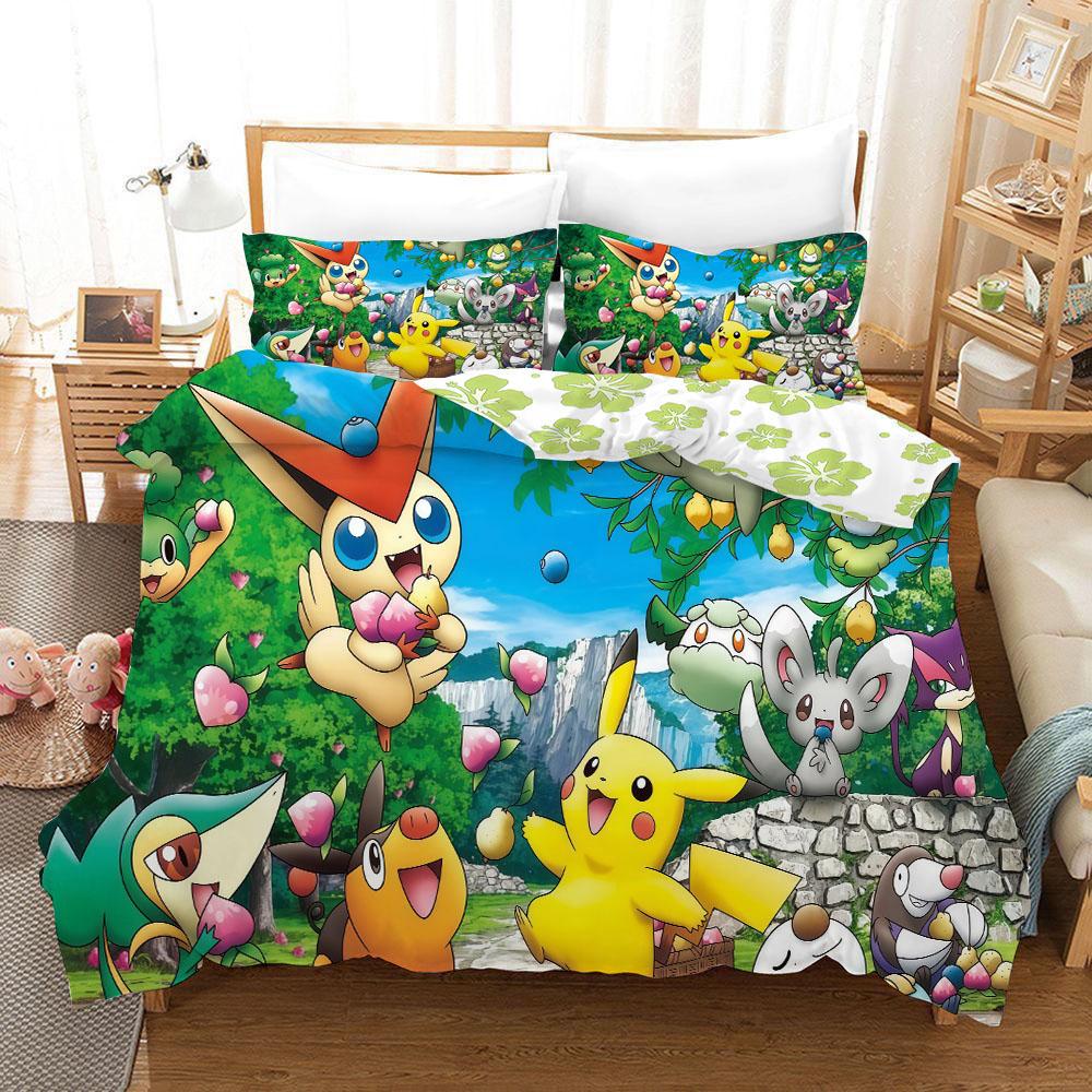 Bedding Set Anime Cartoon 3Dpokemonzd Children Bedroom Quilt Cover Boy Girl Bedclothes Single Double King Duvet Cover Gift