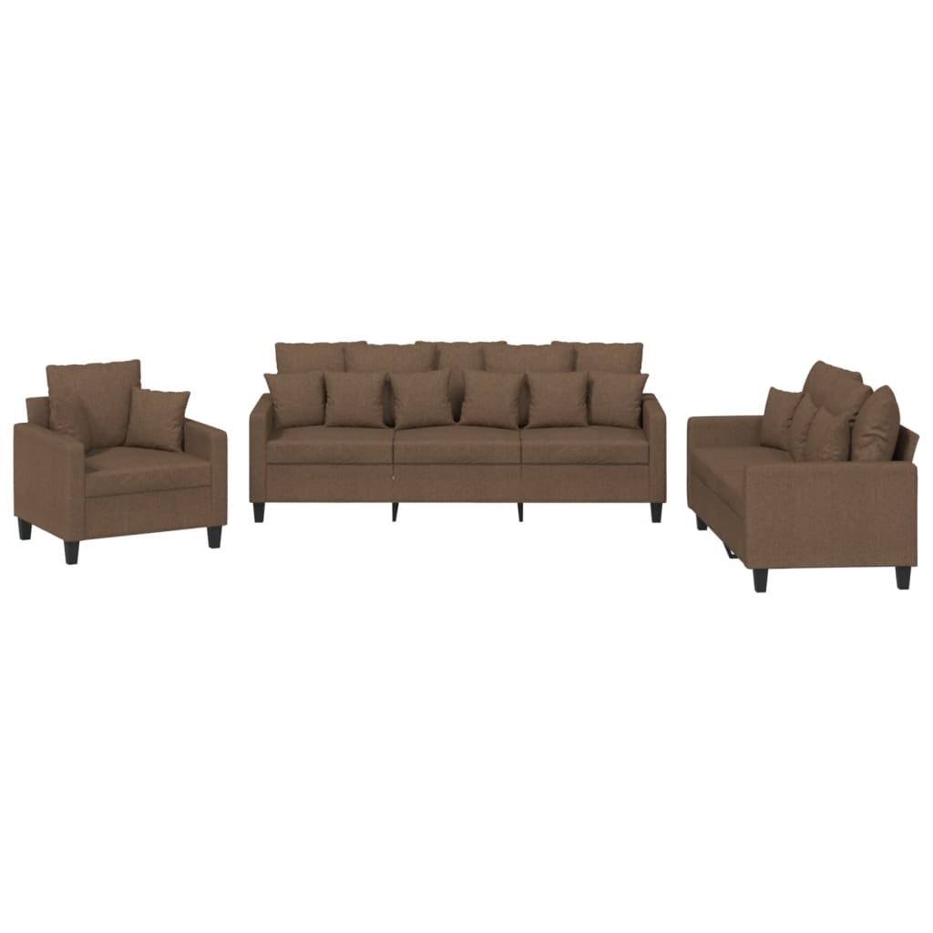 3 Piece Sofa Set with Cushions Brown Fabric