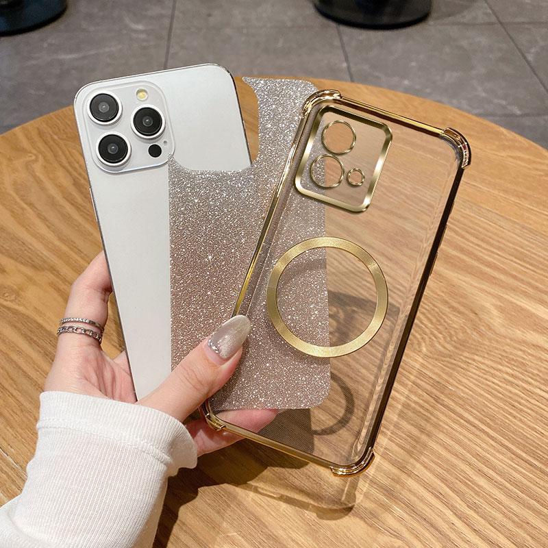 Luksus Plating Støtsikker Gjennomsiktig Magnetisk Ring Telefondeksel For Motorola Moto G84 G54 G82 5G G52 G71S G10 G20 G30 Glitte Mykt Deksel